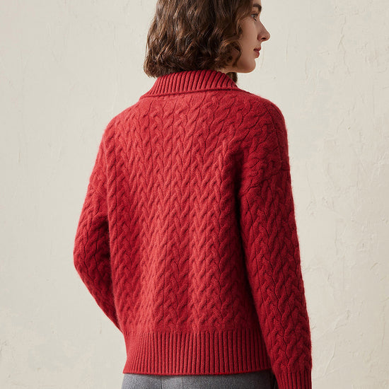 COMOBOCA 100% Cashmere Women's Cable Knit Pocket Cardigan