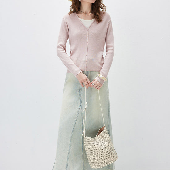 COMOBOCA Women's Ribbed Knit V-Neck Faux Cardigan