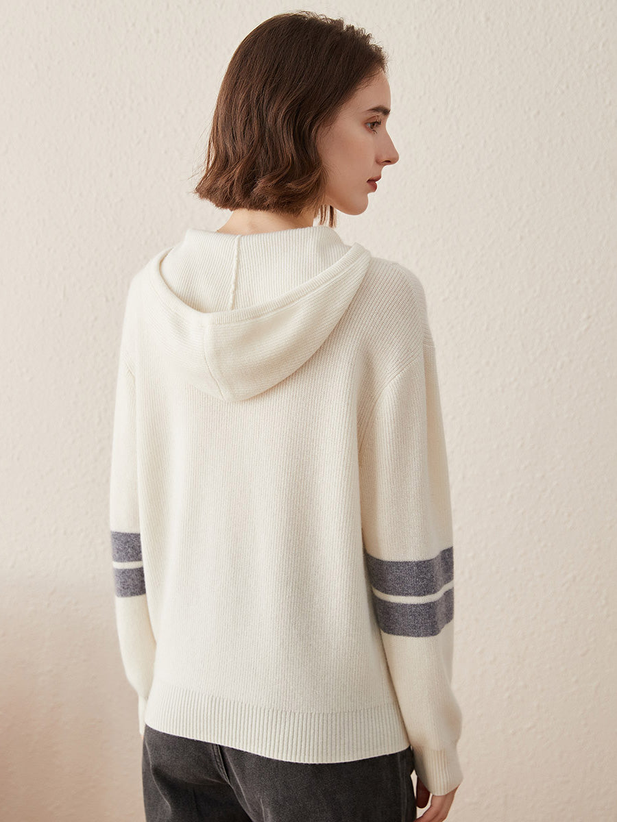COMOBOCA 100% Cashmere Women's Half Zip Sweater Knit Hoodie