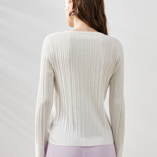 COMOBOCA Women's Ribbed V-Neck Faux Cardigan Sweater