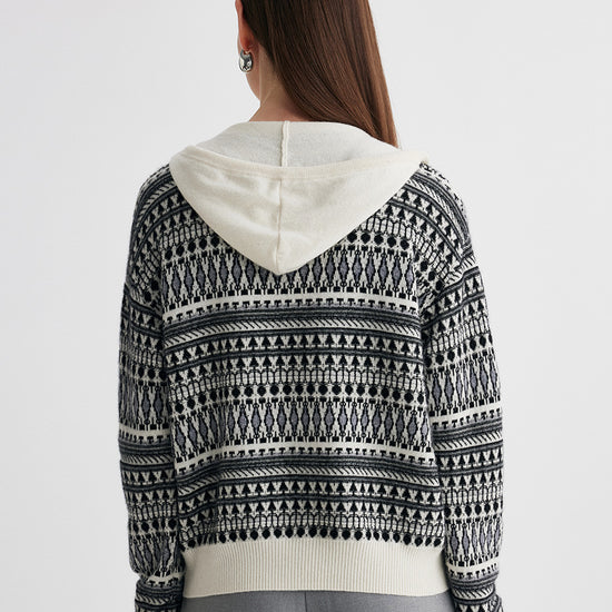 COMOBOCA 100% Cashmere Women's Fair Isle Double Zip Hoodie