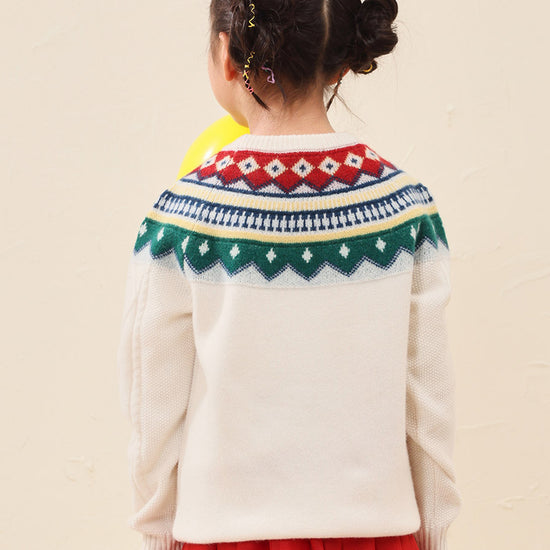 COMOBOCA 100% Wool Kids' Vintage Fair Isle Knit Sweater