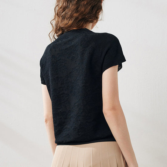 COMOBOCA Women's Lace Patterned Knit T-Shirt