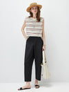 Women's Silk-Cotton Striped Crew Neck Sleeveless Knit Vest