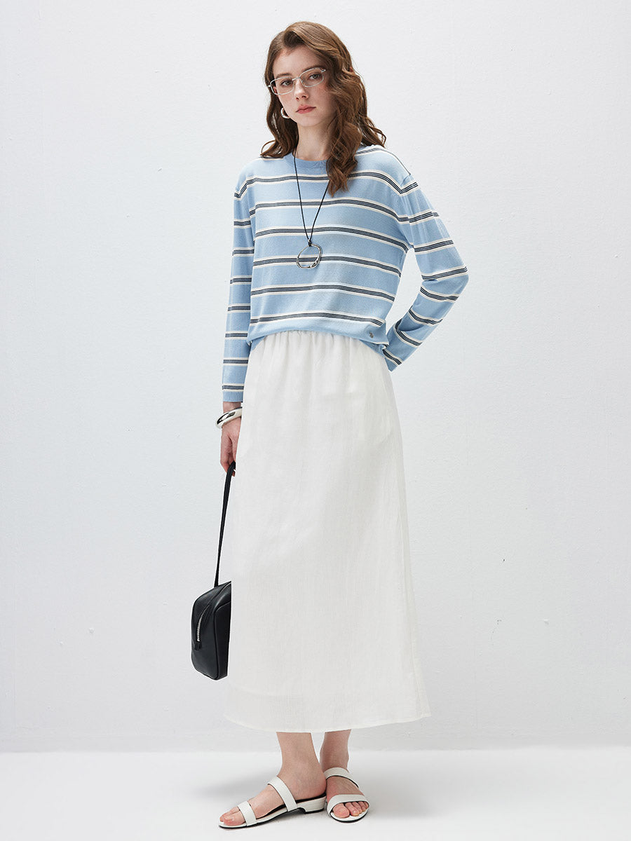 COMOBOCA Women's Striped Round Neck Knit Sweater