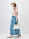 Women’s Round-Neck Linen Blend Hollow-Out Short Sleeve Knit T-Shirt