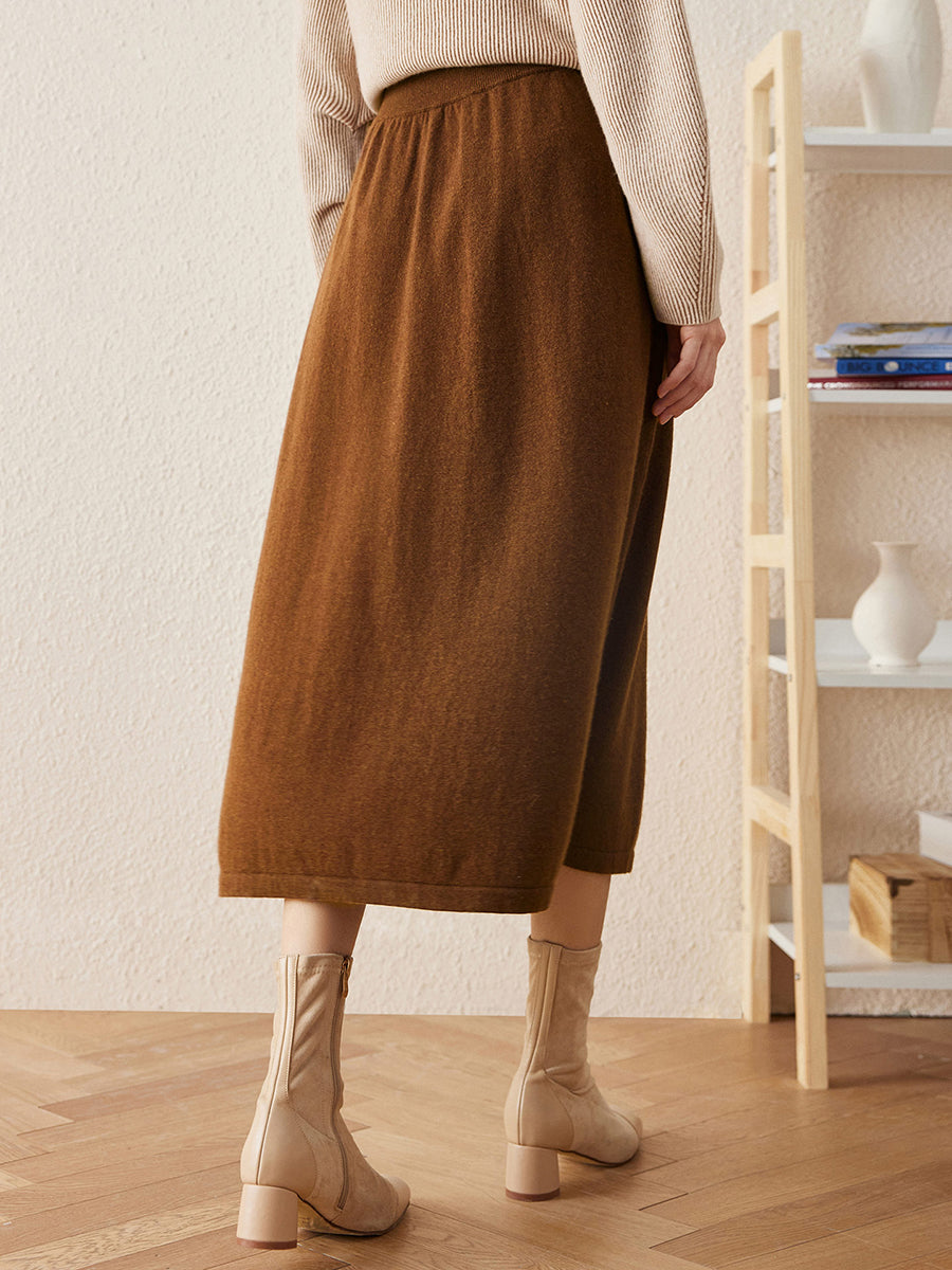 COMOBOCA 100% Cashmere Women's Knit Pleated Skirt