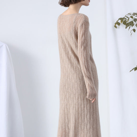 COMOBOCA 100% Cashmere Women's Cable Knit Sweater Dress