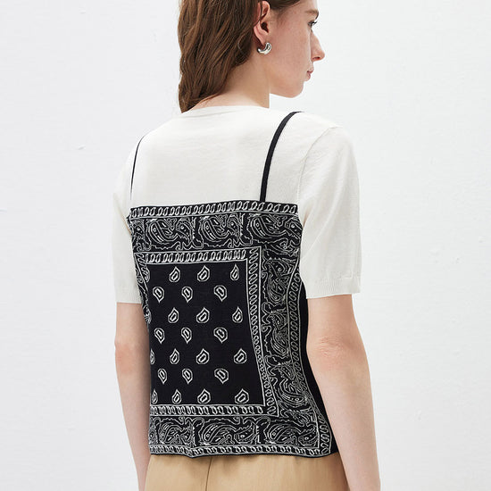 COMOBOCA Women's 2-in-1 Bandana Print Knit Top