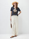 Women's mulberry Silk Knit Top with Patterned Jacquard & U-Neck