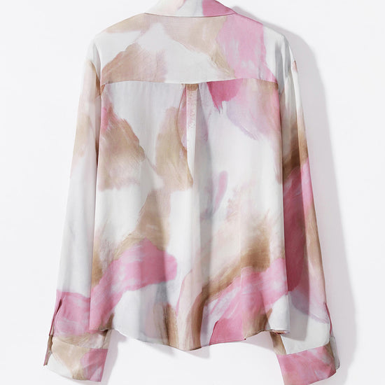 COMOBOCA 100% Mulberry Silk Women's Watercolor Print Shirt
