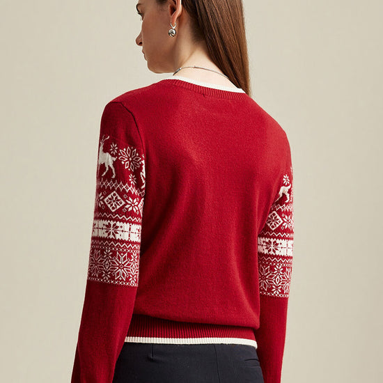 COMOBOCA 100% Cashmere Women's Nordic Reindeer Knit Sweater