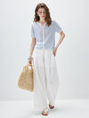 Women’s Linen Blend Striped Knit Pullover Short Sleeve T-Shirt