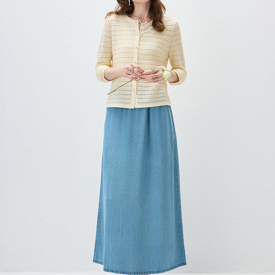 COMOBOCA Women's Scalloped Pointelle Knit Cardigan