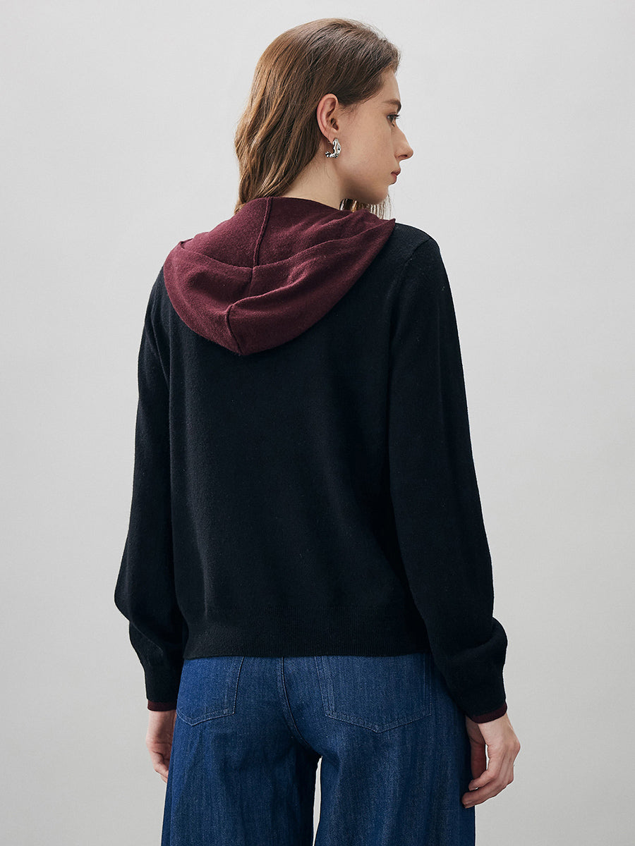 COMOBOCA 100% Wool Women's Contrast Button Down Hoodie