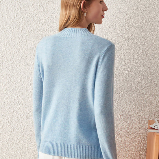 COMOBOCA 100% Cashmere Mock Neck Ribbed Knit Sweater