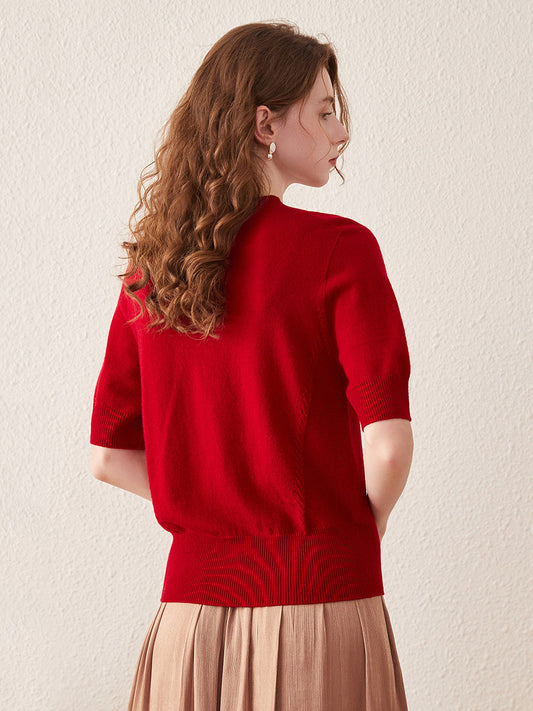 COMOBOCA 100% Wool Women's Seamless Round Neck Knit Sweater