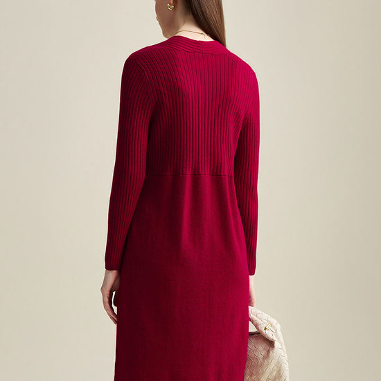 COMOBOCA 100% Cashmere Women's Knit V-Neck Midi Dress