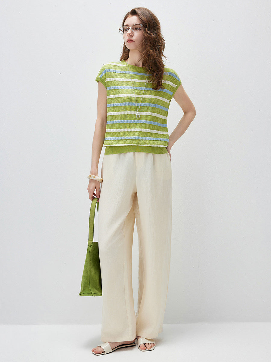 COMOBOCA Women's Striped Knit Cap Sleeve T-Shirt