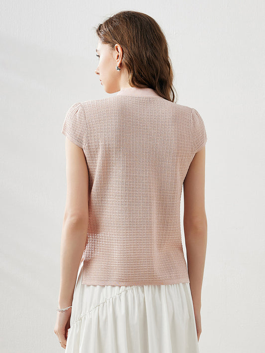 COMOBOCA Women's Textured Pearl Accents Blouse