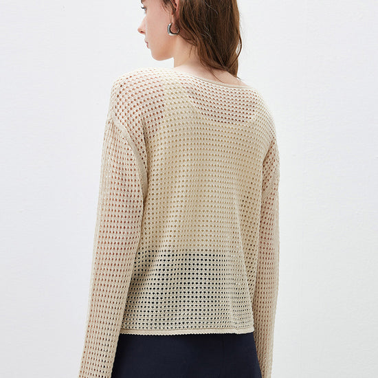 COMOBOCA Women's Sheer Mesh Knit Overpull Top