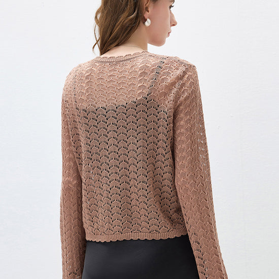 COMOBOCA Women's Linen Lace Knit Tie Front Cardigan