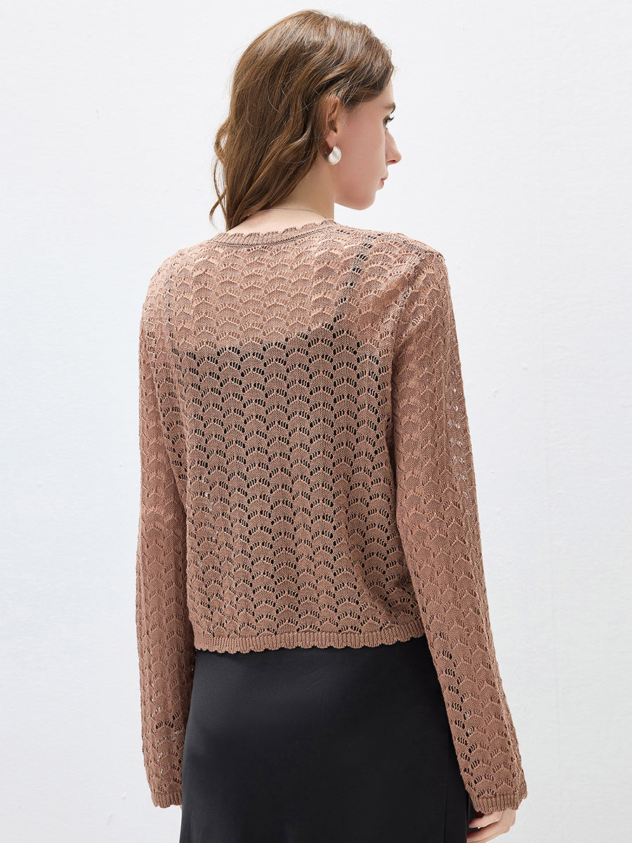 COMOBOCA Women's Linen Lace Knit Tie Front Cardigan