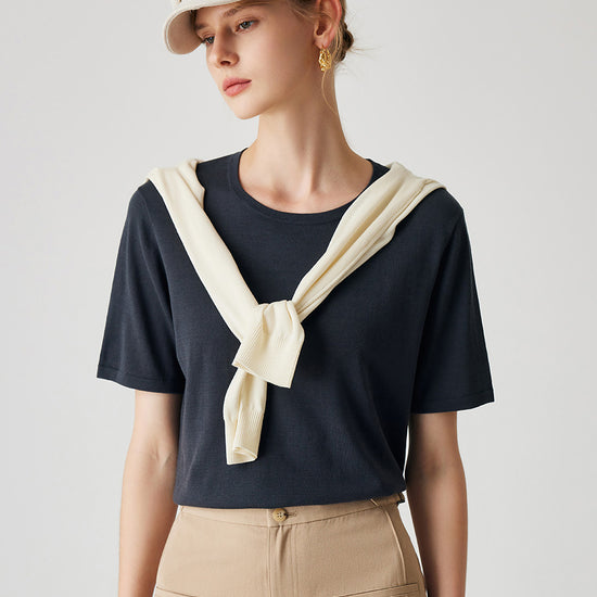 COMOBOCA Navy Blue Women's Soft Knit Short Sleeve T-Shirt