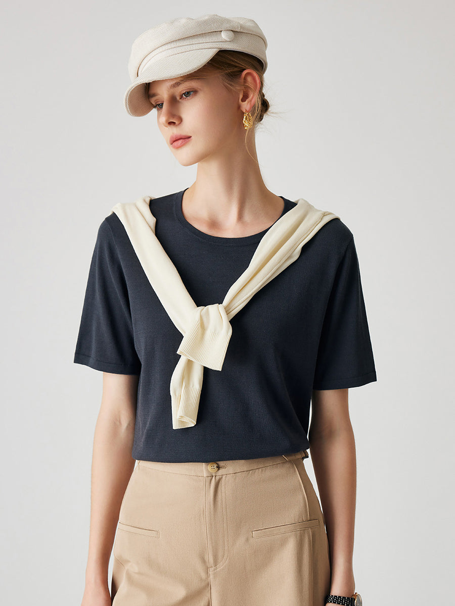 COMOBOCA Navy Blue Women's Soft Knit Short Sleeve T-Shirt
