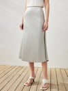 COMOBOCA Gray Women's Elastic Waistband Chic Midi Skirt