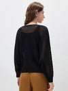 Women’s V-neck long-sleeve knit hollow-out linen-blend cardigan