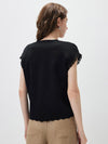 Women’s V-Neck Silk-Cotton Jacquard Knit Short Sleeve T-Shirt