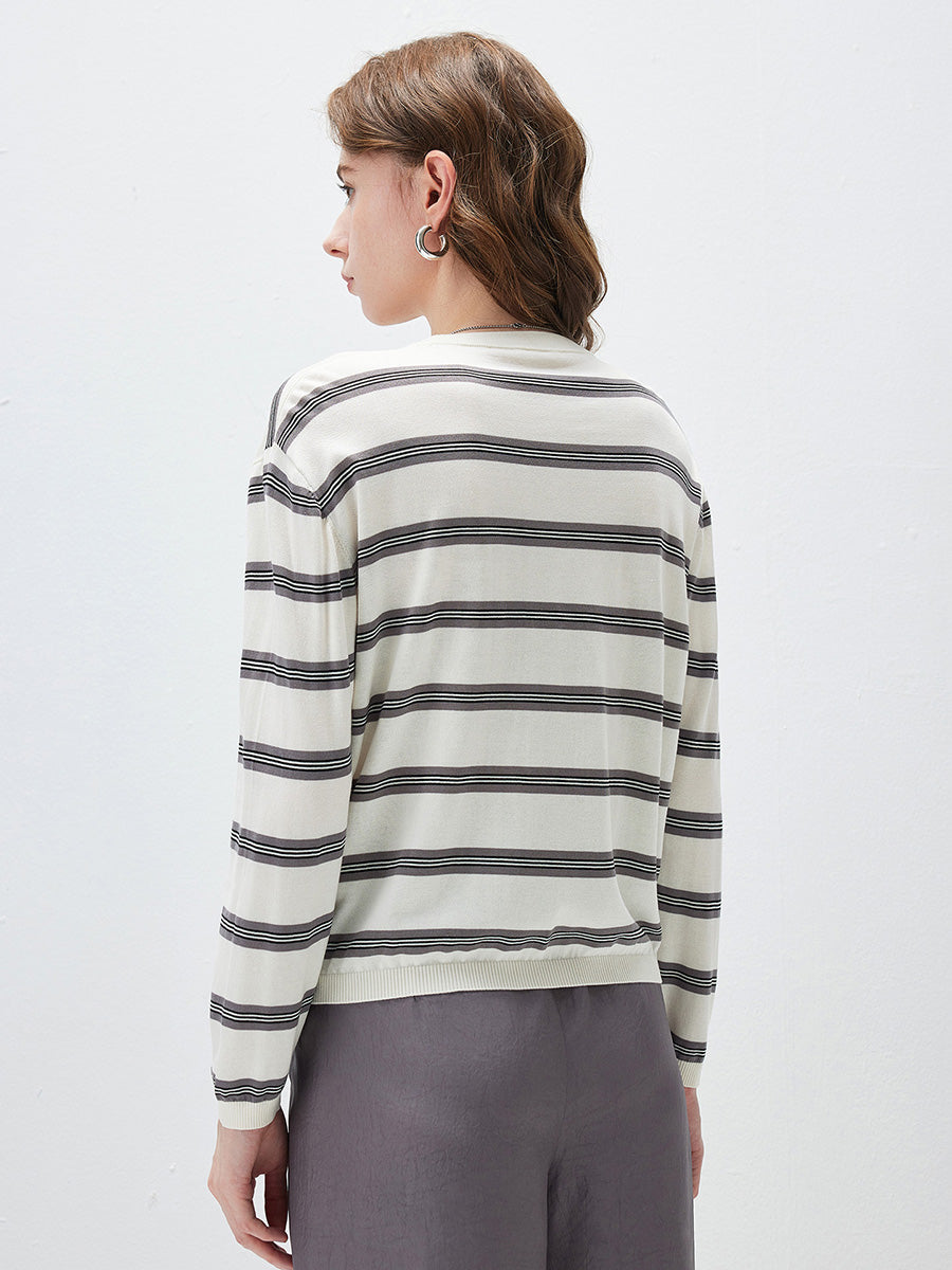 COMOBOCA Women's Striped Round Neck Knit Sweater