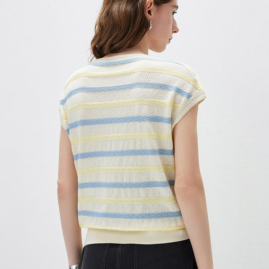 COMOBOCA Women's Striped Knit Cap Sleeve T-Shirt
