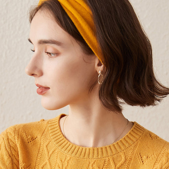 COMOBOCA Yellow 100% Cashmere Cozy Knitted Twist Headband