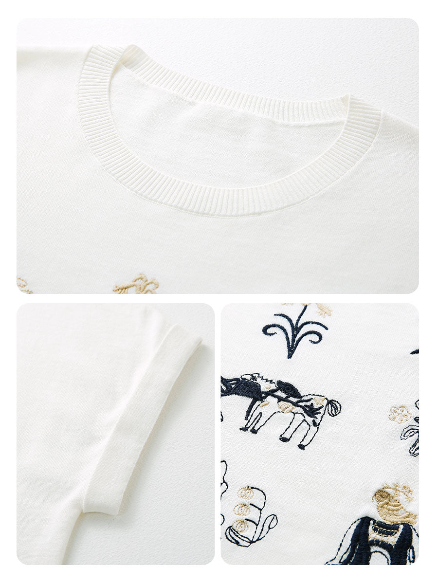 COMOBOCA Women's Embroidered Short Sleeve Knit Top