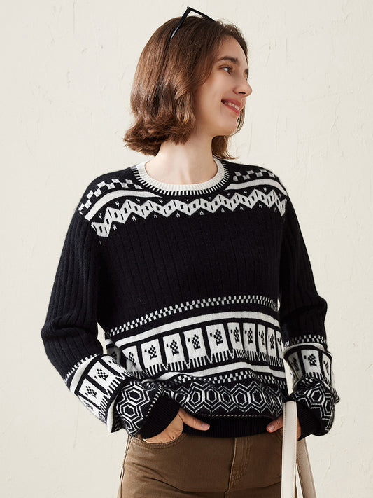 COMOBOCA 100% Cashmere Women's Sweater with Abstract Design
