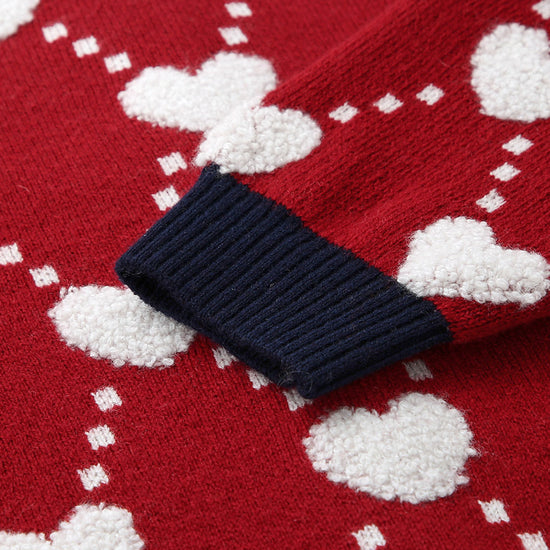 COMOBOCA 100% Wool Kids' Heart Pattern Knit Cardigan