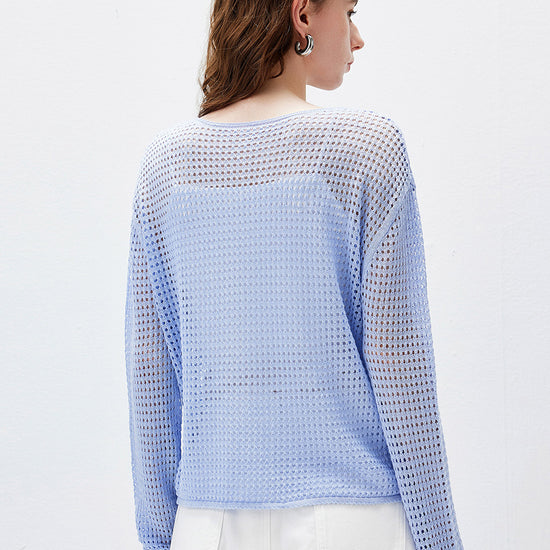 COMOBOCA Women's Sheer Mesh Knit Overpull Top