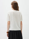 Women’s Round-Neck Linen Blend Hollow-Out Short Sleeve Knit T-Shirt