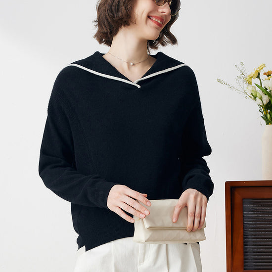 COMOBOCA 100% Cashmere Women's Sailor Collar Sweater