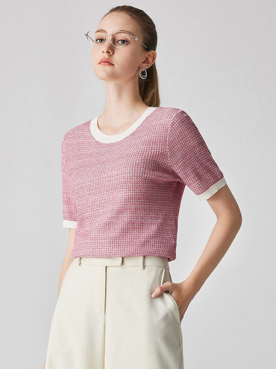 COMOBOCA Women's Chic Striped Knit T-Shirt