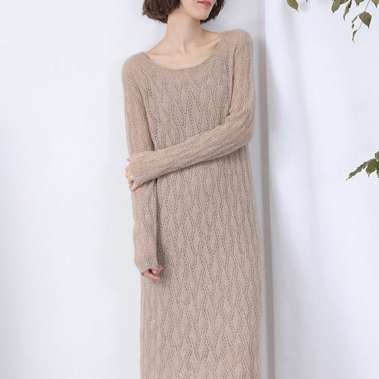 COMOBOCA 100% Cashmere Women's Cable Knit Sweater Dress