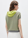 COMOBOCA Women's Striped Contrast Hooded Knit T-Shirt