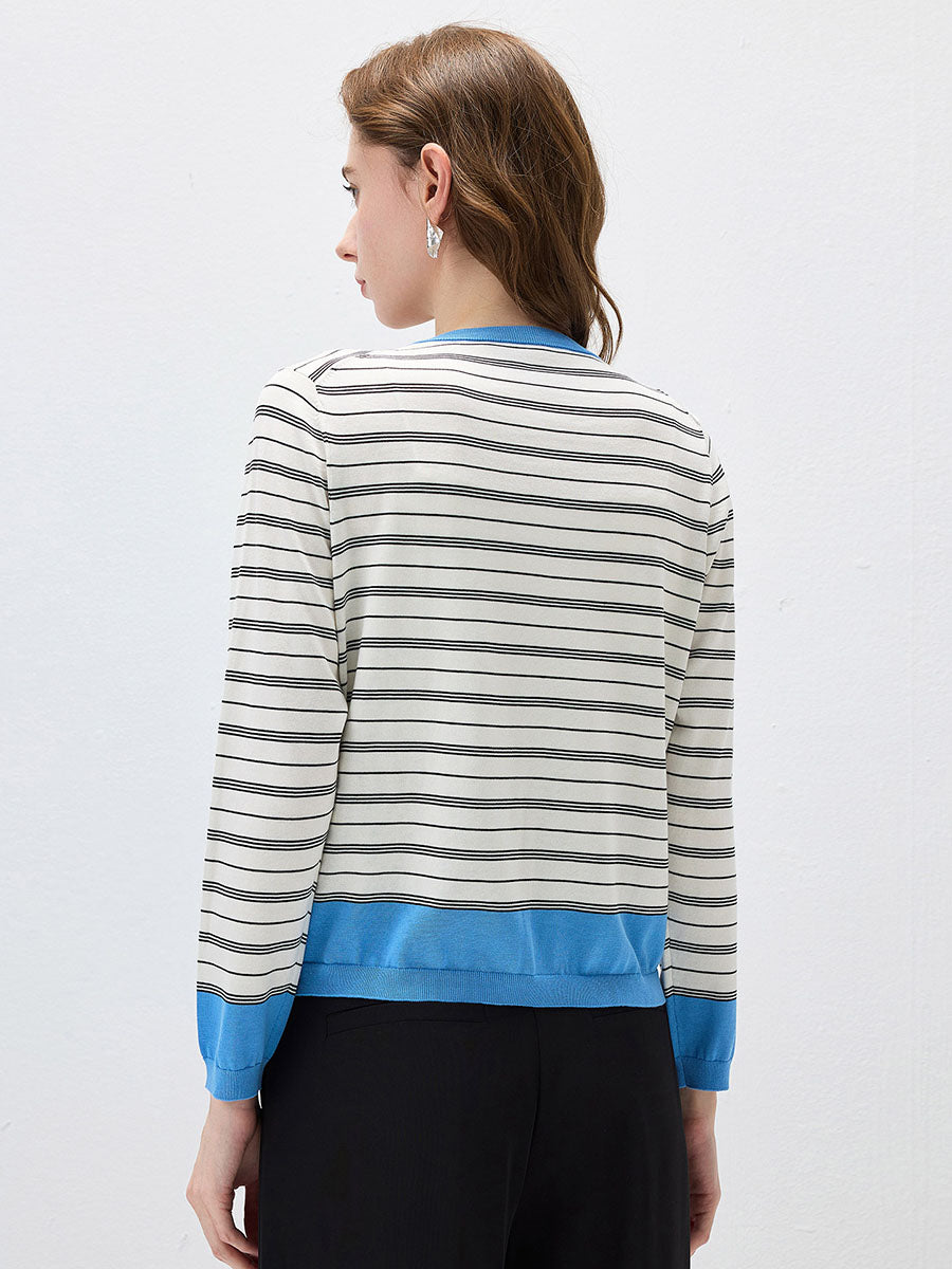 COMOBOCA Women's Striped Color Block Button Front Cardigan