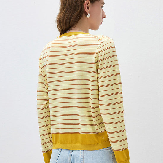 COMOBOCA Women's Striped Color Block Button Front Cardigan