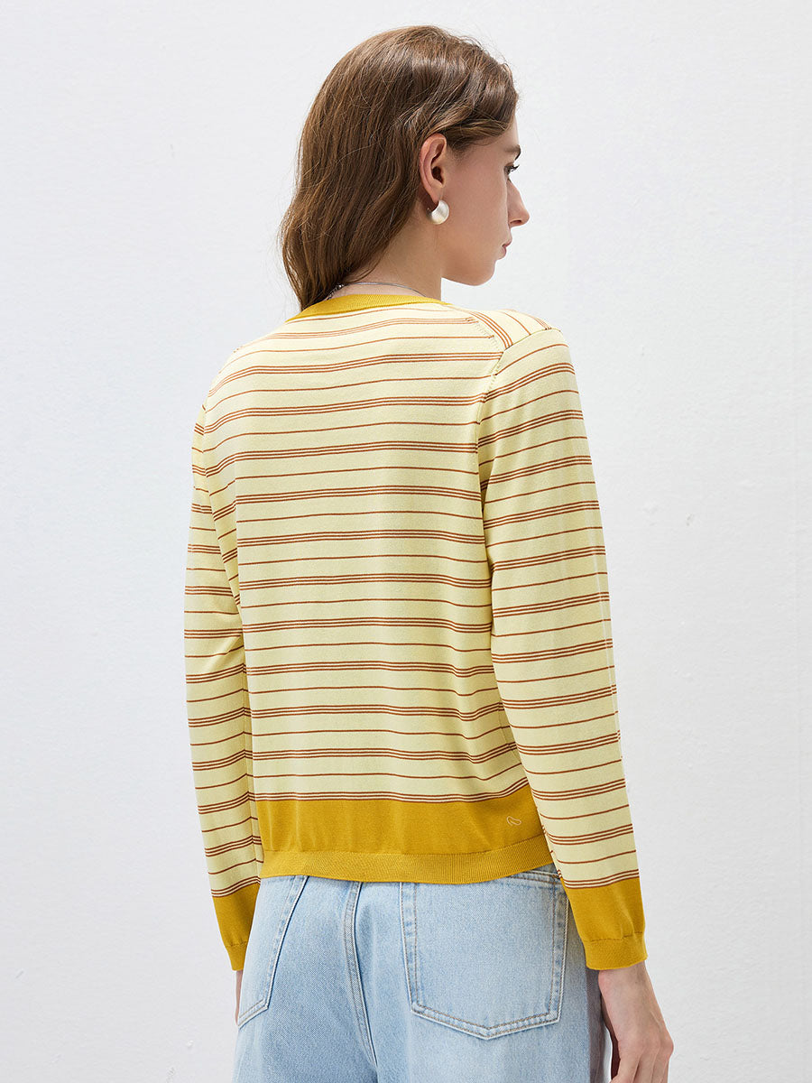 COMOBOCA Women's Striped Color Block Button Front Cardigan