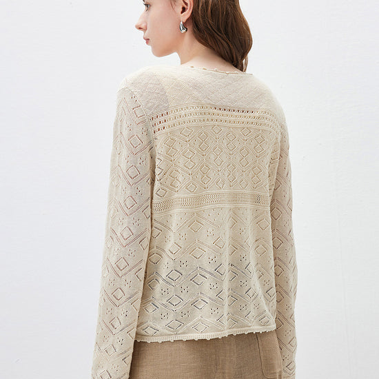COMOBOCA Women's Diamond Pointelle Knit Sweater