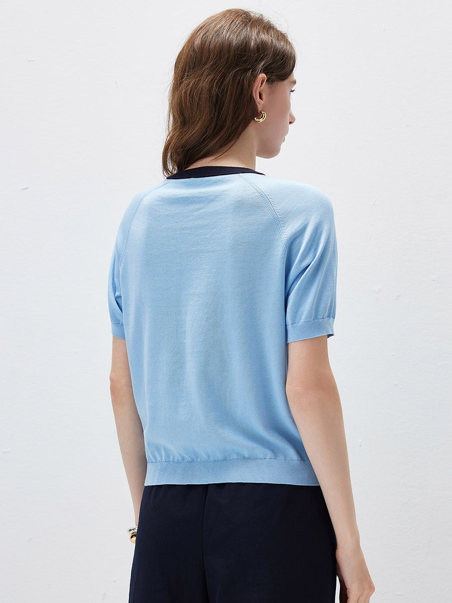 COMOBOCA Women's Contrast Trim Button Front Knit Cardigan