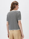 Women’s Linen Blend Striped Knit Pullover Short Sleeve T-Shirt